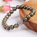 Unisex Pyrite Elastic Wrist Bracelet with Lucky Charm