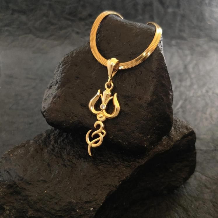 Gold Plated Trishul Locket With Chain