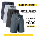 Combo of 4 Men's Stretchable High-Quality Cotton Shorts for summers ☀️(₹199/piece)