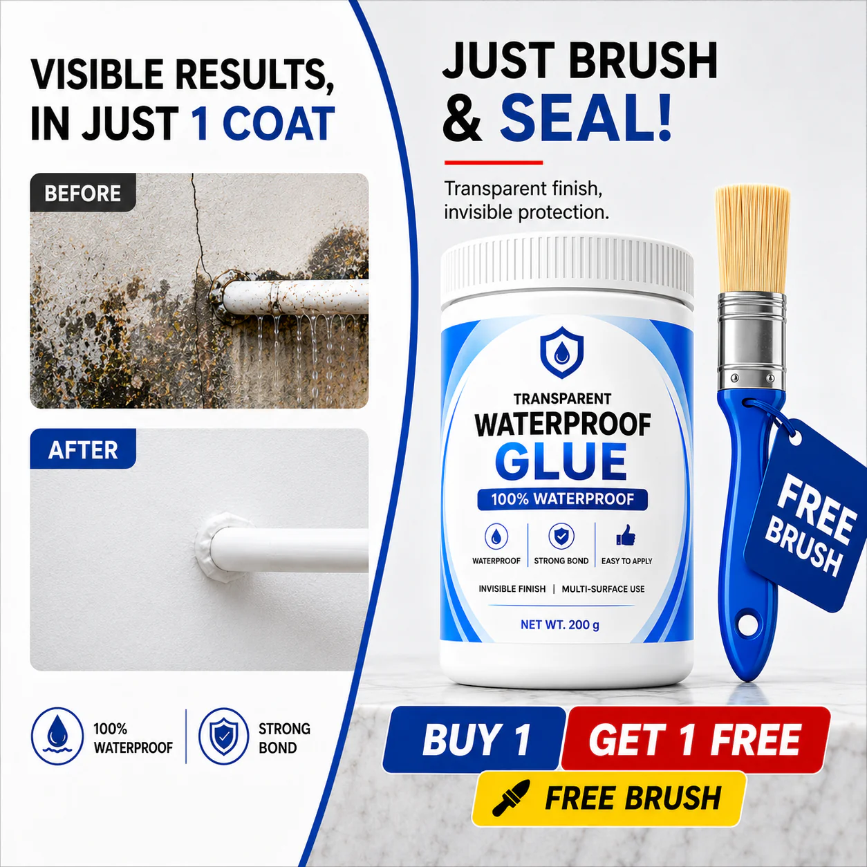 (BUY 1 GET 1 FREE) SealBond® - Strong-Duty Transparent Waterproof Glue + Free Brush
