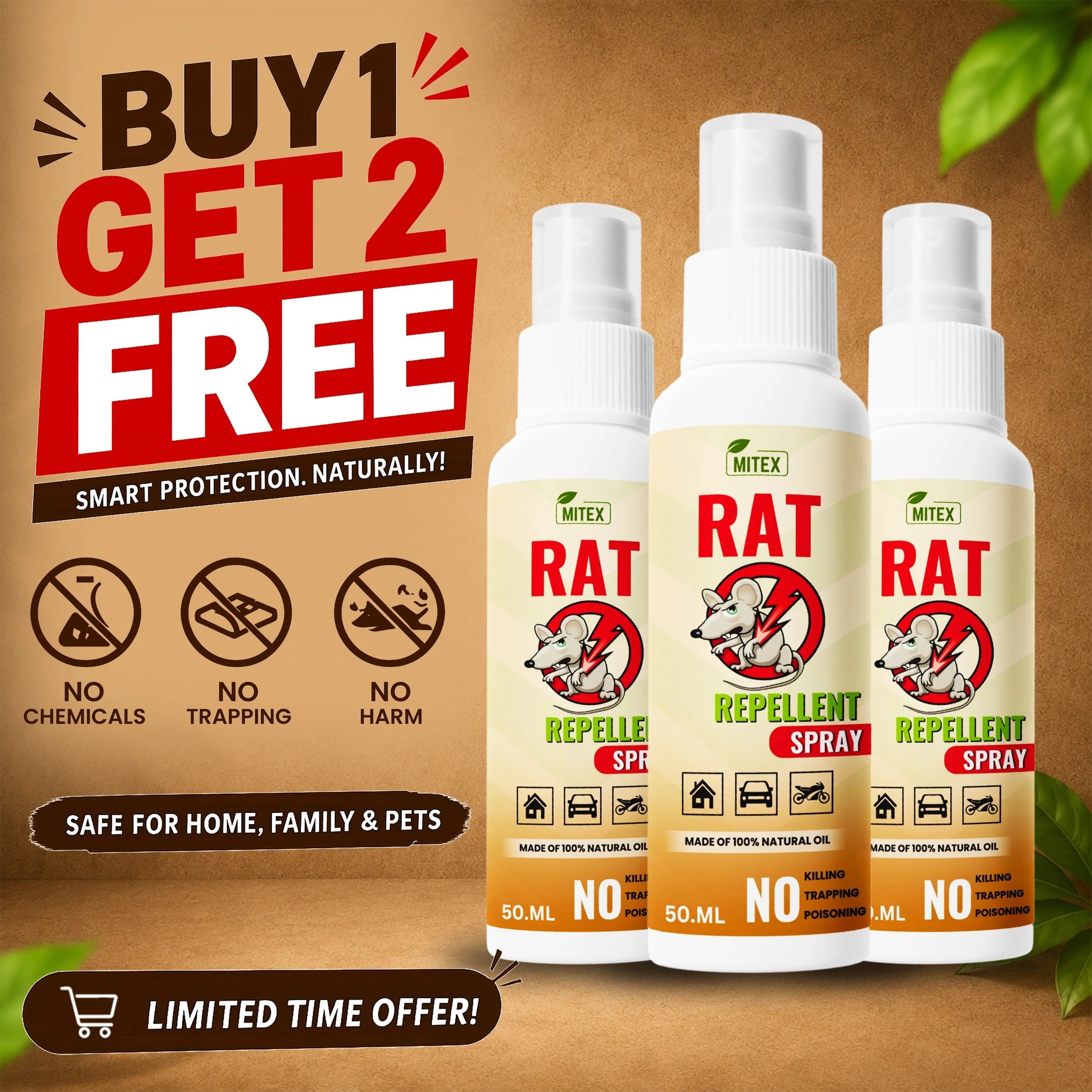 (BUY 1 GET 2 FREE) RatOut® - Rat Repellent Care Spray 50ML