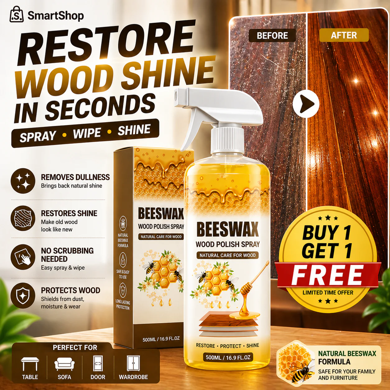 (BUY 1 GET 1 FREE) PolishPro® - Magic Beeswax Wood Polish Care Spray