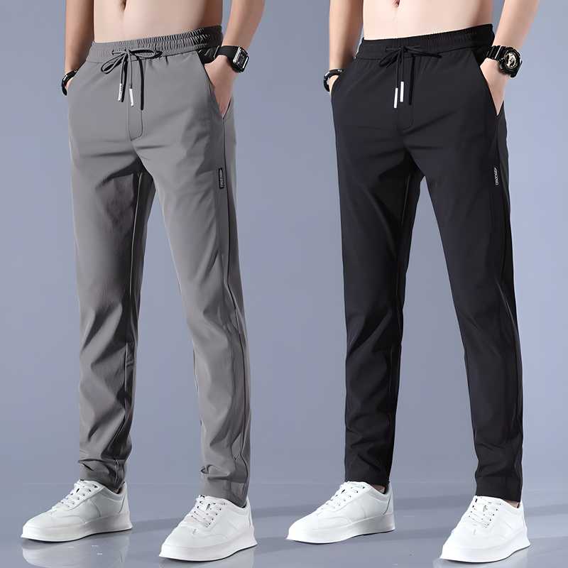 (Buy 1 Get 1 Free) High-Quality Men's High Stretch Skinny Lycra Pants (Black + Grey)
